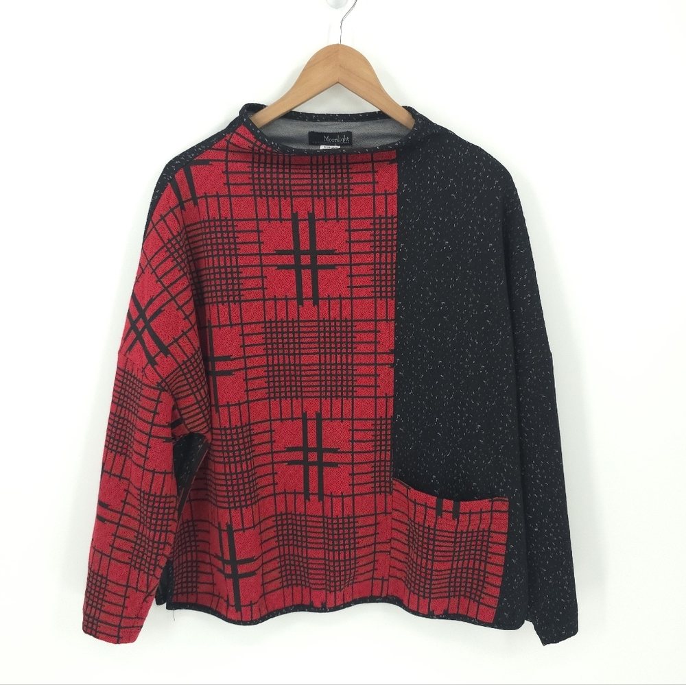 Moonlight Y&S Fashion Design Colorblock Sweater Funnel Neck Lagenlook Artsy NWT